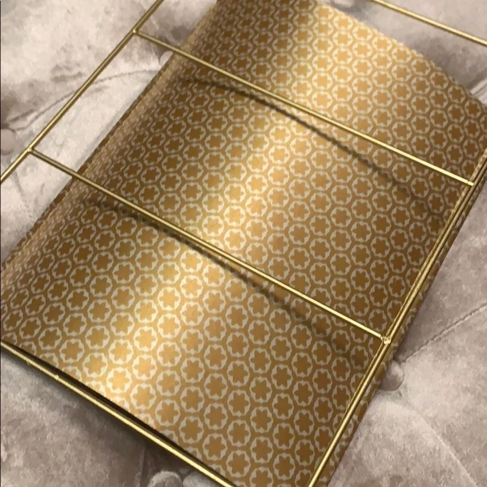 Dwell Studio golden inbox tray, fabric on metal